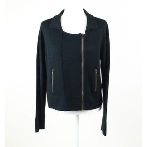 NEW Linda Lucia Moto Zip Black Cardigan Sweater L